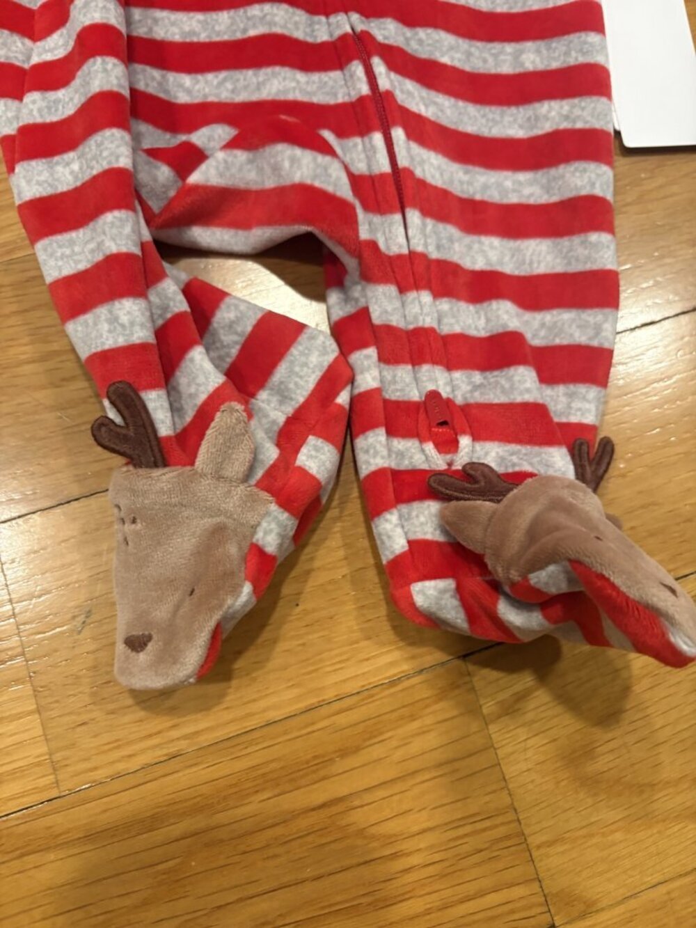 Carter’s Size Newborn Striped Reindeer Footed Sleeper Pajamas - Picture 2 of 3